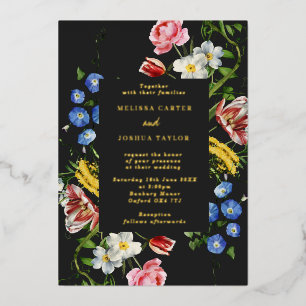 Invitation En Aluminium Dark Dutch Master Floral Frame Mariage Or