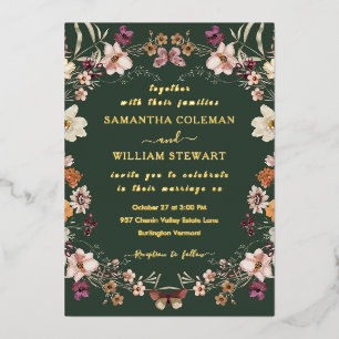 Invitation En Aluminium Dark Green Pastel Fleur sauvage moderne Boho Maria