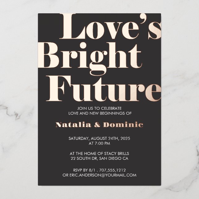 Invitation En Aluminium Dark Grey Foil “Love’s Bright Future” Engagement I (Recto)