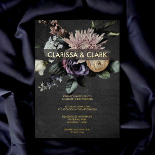 Invitation En Aluminium Dark Moody Bold Floral Black Purple Mariage