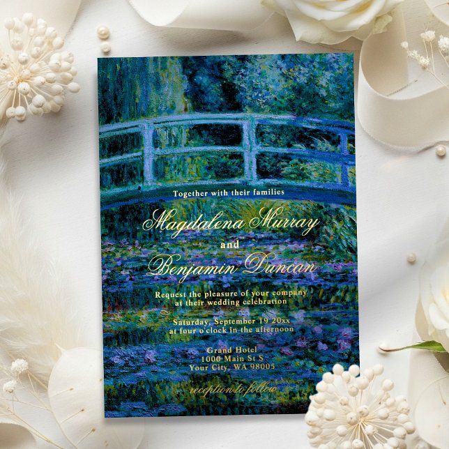 Invitation En Aluminium Dark Moody Fine Art Monet Water Lilies Wedding (Créateur téléchargé)