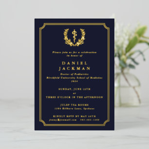 Invitation En Aluminium Dark Navy Asclepius Médicale School Graduation