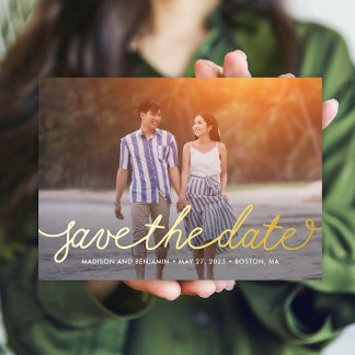 Invitation En Aluminium Darling Script REAL FOIL Save The date Card