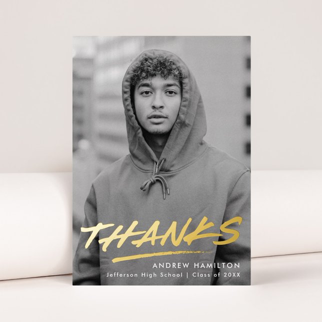 Invitation En Aluminium Dashed Grad Foil Photo Graduation Thank You Card (Créateur téléchargé)