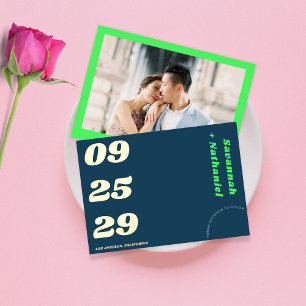 Invitation En Aluminium Date Gras Vert Lime Rétro Véritable Mariage à feui
