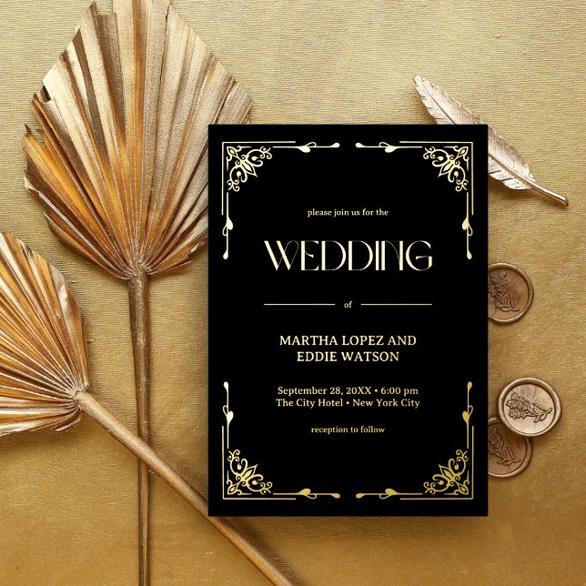 Invitation En Aluminium Déco moderne | Mariage élégant Noir et Or (Créateur téléchargé)