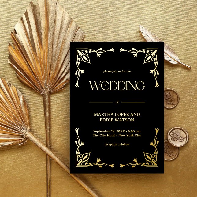 Invitation En Aluminium Déco moderne | Mariage élégant Noir et Or (Créateur téléchargé)