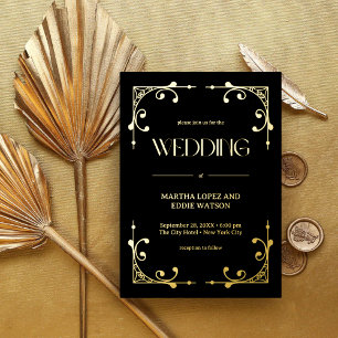 Invitation En Aluminium Déco moderne   Mariage élégant Noir et Or