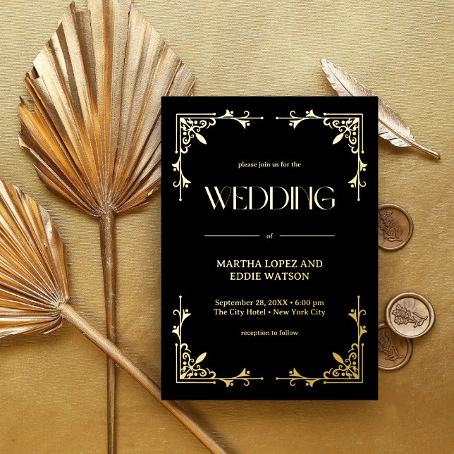 Invitation En Aluminium Déco moderne | Mariage élégant Noir et Or (Créateur téléchargé)