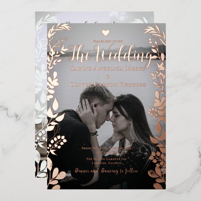 Invitation En Aluminium Décontracté Elegant Rose photo Gold Floral Mariage (Recto/Verso)