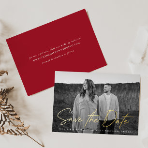 Invitation En Aluminium Décontracté Script Red Photo Enregistrer la date