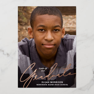 Invitation En Aluminium Décontracté Script Rose Gold Foil Photo Graduation