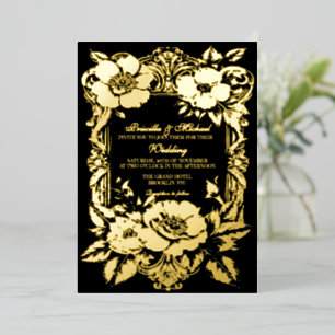 Invitation En Aluminium Décoration de mariage vintage florale noir et or