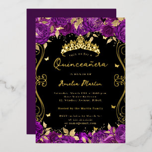 Invitation En Aluminium Défilement de tourbillon d'or violet Fleur Quincea