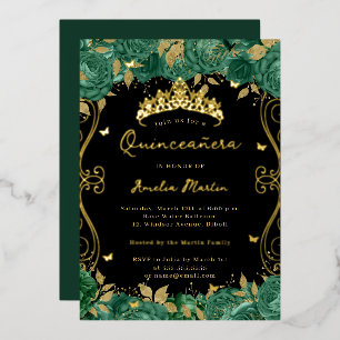 Invitation En Aluminium Défilement de tourbillon vert floral Quinceanera