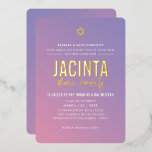 Invitation En Aluminium dégradé rose pourpre bat mitzvah<br><div class="desc">par kat massard >>> kat@simplysweetPAPERIE.com <<< CONTACTEZ-MOI pour un libellé personnalisé ou pour ajouter des lignes en hébreu Aimez le design, mais souhaitez voir quelques changements - un autre jeu de couleurs, un autre produit, ajoutez une photo ou adapté pour une occasion différente - pas de souci contactez-moi - Je...</div>