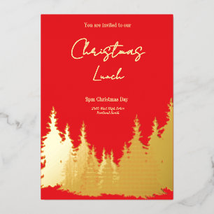 Invitation En Aluminium Déjeuner de Noël à l'huile d'or Red Pine Tree