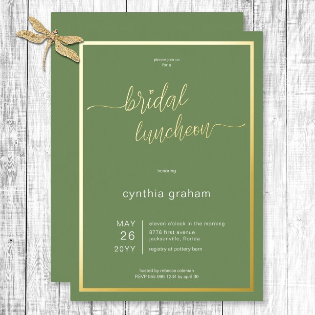 Invitation En Aluminium Déjeuner nuptial minimal moderne Sage Green (Sage Green Modern Minimal Bridal Luncheon Foil Invitation)