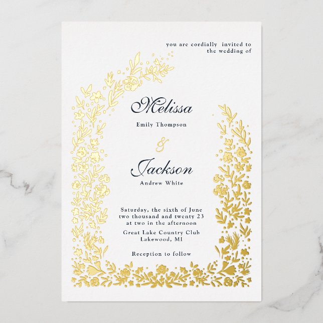 Invitation En Aluminium Délicat Mariage Arche Fleur Design Foil Invitatiat (Recto)