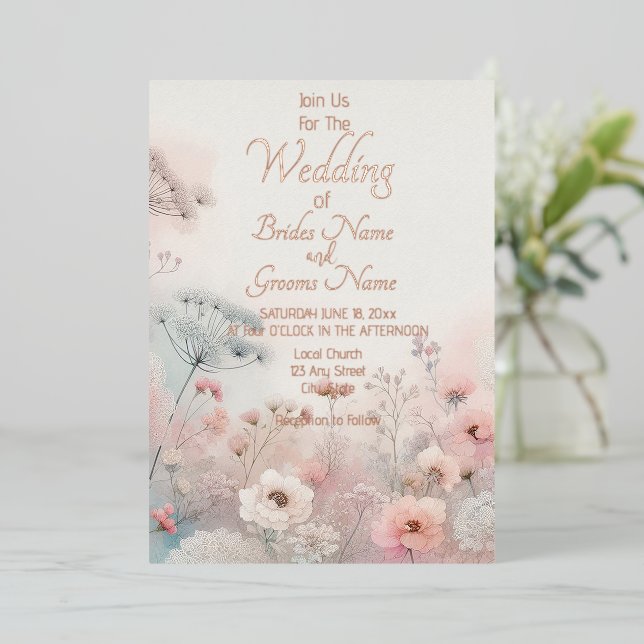 Invitation En Aluminium Delicate Queen Anne's Lace Wedding (Debout devant)