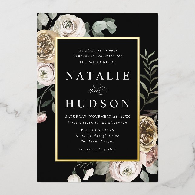 Invitation En Aluminium Delicate Winter Floral Frame Wedding (Recto)