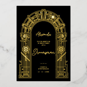 Invitation En Aluminium Demande Élégante de Garçon d'Honneur Steampunk Or