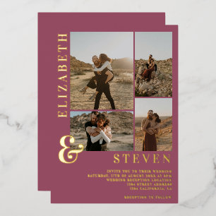 Invitation En Aluminium Demeure rose foncé 4 grille photo or mariage