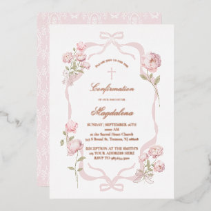 Invitation En Aluminium demoiselle de confirmation aux pivoines roses