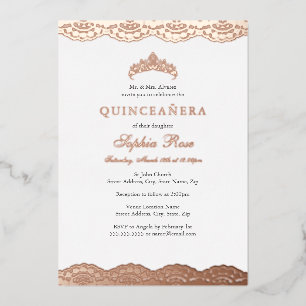Invitation En Aluminium Dentelle d'or rose Tiara Quinceanera Foil