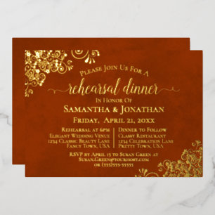 Invitation En Aluminium Dentelle d'or sur rouille Orange Mariage Dîner de