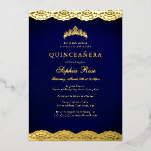 Invitation En Aluminium Dentelle d'or Tiara Quinceanera