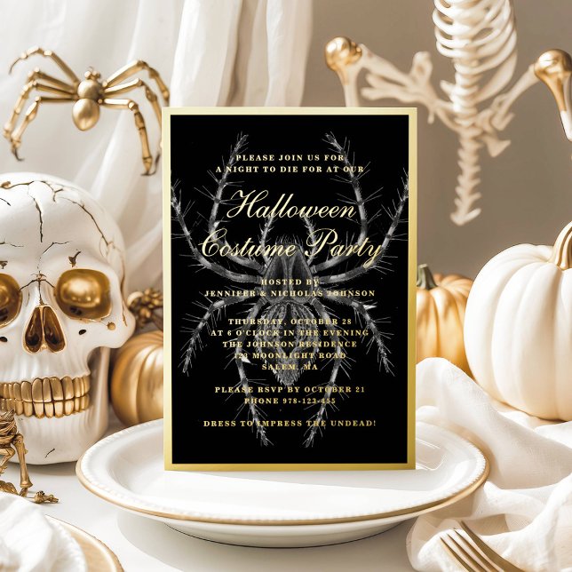 Invitation En Aluminium Déplaisant Spider Halloween Costume Party Gold (Creepy Spider Halloween Costume Party Gold Foil Invitation)