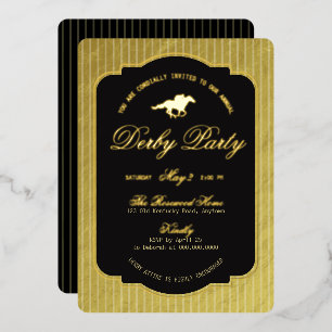 Invitation En Aluminium Derby Équestre Moderne de Course Hippique Noir et