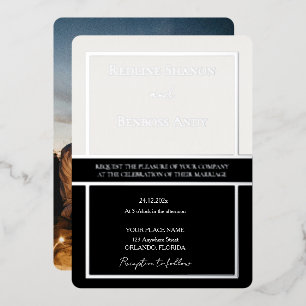 Invitation En Aluminium Design élégant encadré ivoire et noir argenté