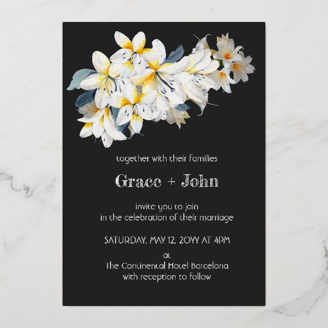 Invitation En Aluminium Design floral classique (Recto)
