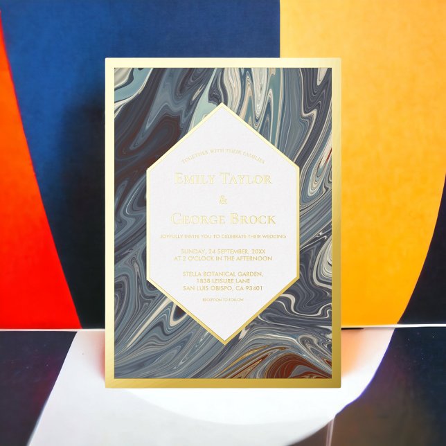 Invitation En Aluminium Design moderne Gris Abstrait Peinture Mariage Or (Créateur téléchargé)