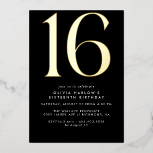 Invitation En Aluminium Design moderne noir et or   Cool 16e anniversaire