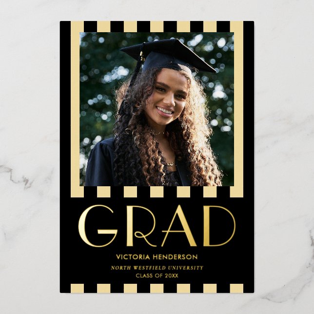 Invitation En Aluminium Design moderne Photo Graduation Party Gold (Recto)