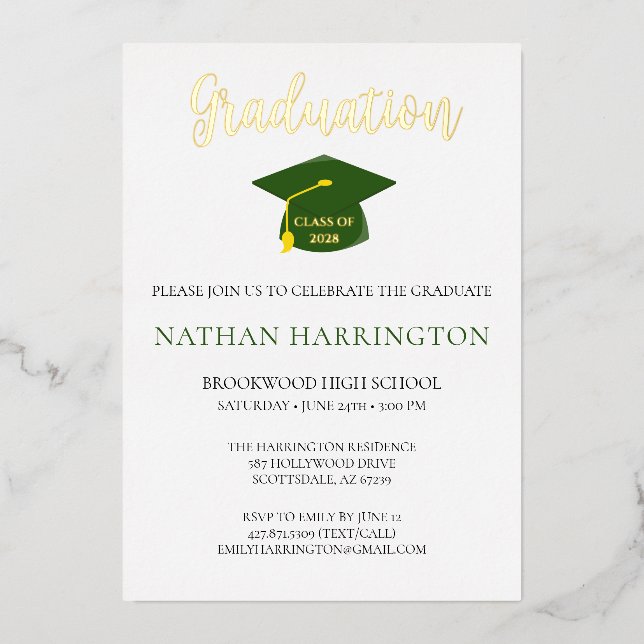 Invitation En Aluminium Design Moderne Photo Green Gold (Recto)