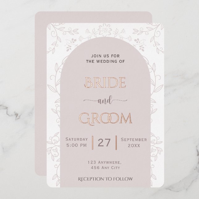 Invitation En Aluminium Design rose fleuri & mariage rose doré tactile (Recto/Verso)