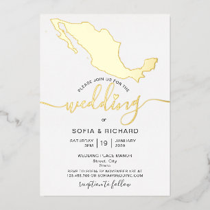 Invitation En Aluminium Destination de mariage Mexique feuille d'or cœur