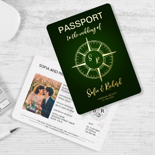 Invitation En Aluminium Destination de mariage Passeport Boussole Monogram
