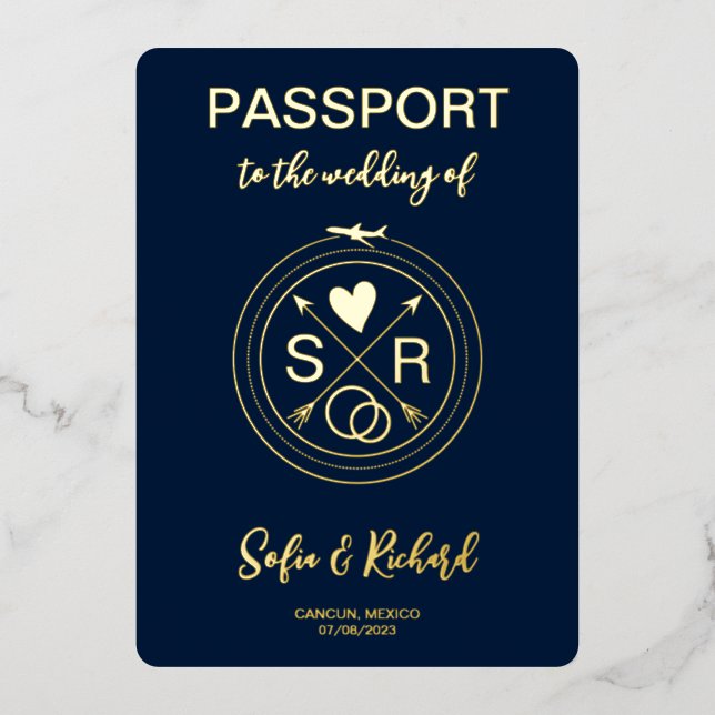 Invitation En Aluminium Destination de mariage passeport code QR feuille d (Recto)