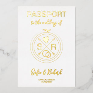 Invitation En Aluminium Destination de mariage passeport feuille d'or avio