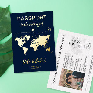 Invitation En Aluminium Destination de mariage passeport feuille d'or avio