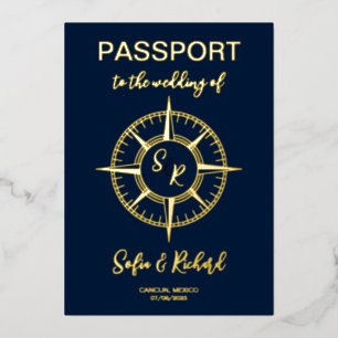 Invitation En Aluminium Destination Mariage Passeport Boussole Feuille D'O