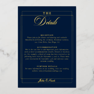 Invitation En Aluminium Détails de mariage à la calligraphie bleu marine c