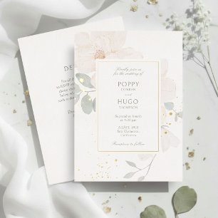 Invitation En Aluminium Détails de mariage à l'aquarelle ivoire et or