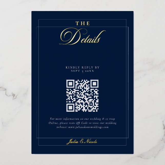Invitation En Aluminium Détails du code QR de calligraphie bleu noir class (Recto)