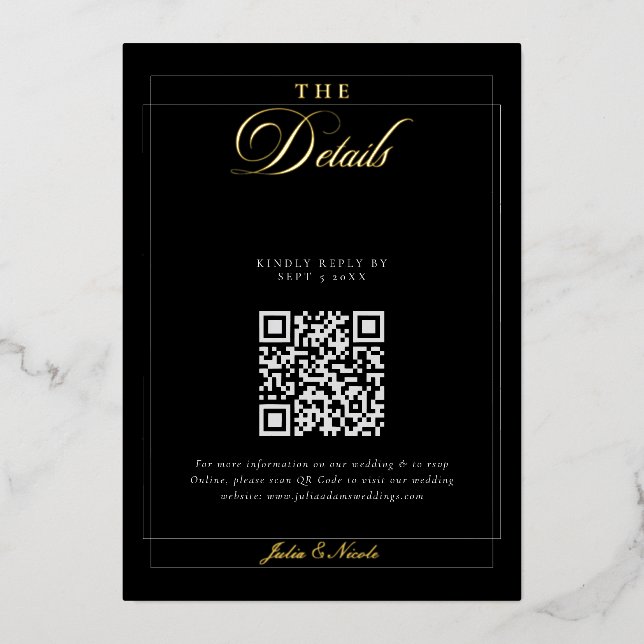 Invitation En Aluminium Détails du code QR de calligraphie sur ivoire noir (Recto)